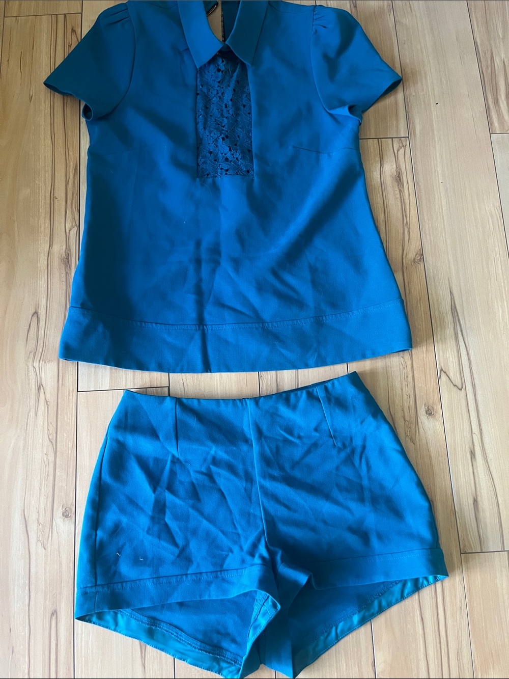 ASOS Petite Teal Short Set with Lace Panel